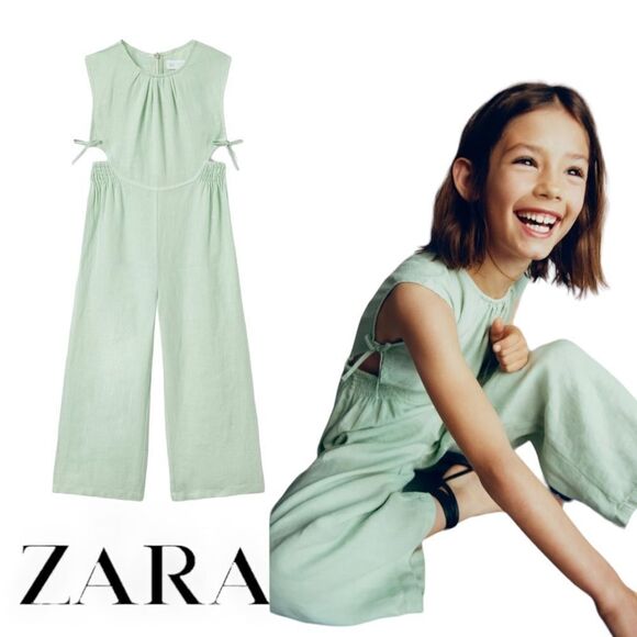 ZARA Kids | Sea Green | ELASTICIZED LINEN JUMPSUIT - Picture 1 of 7
